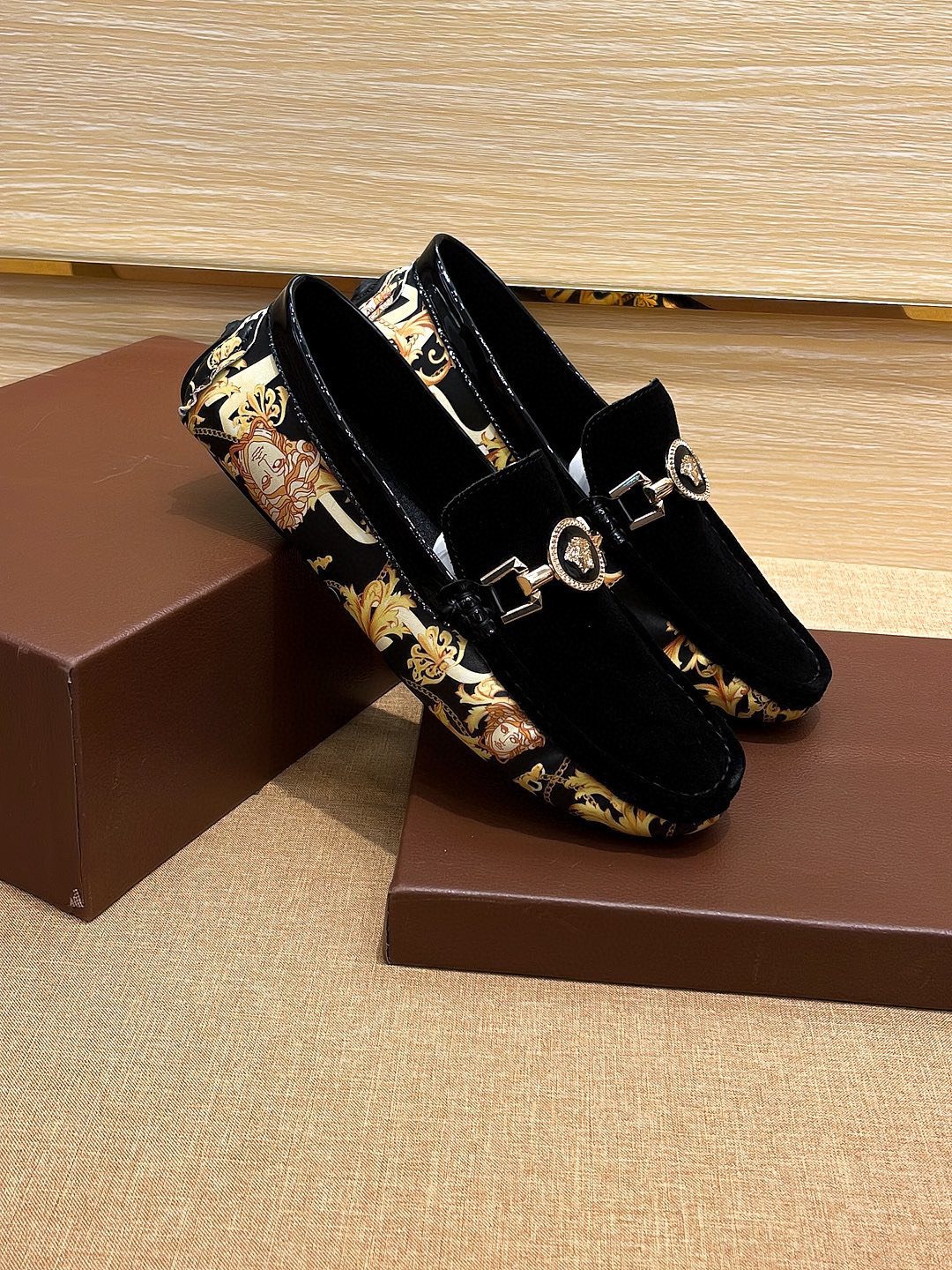 Versace Black and Gold Loafers — hero