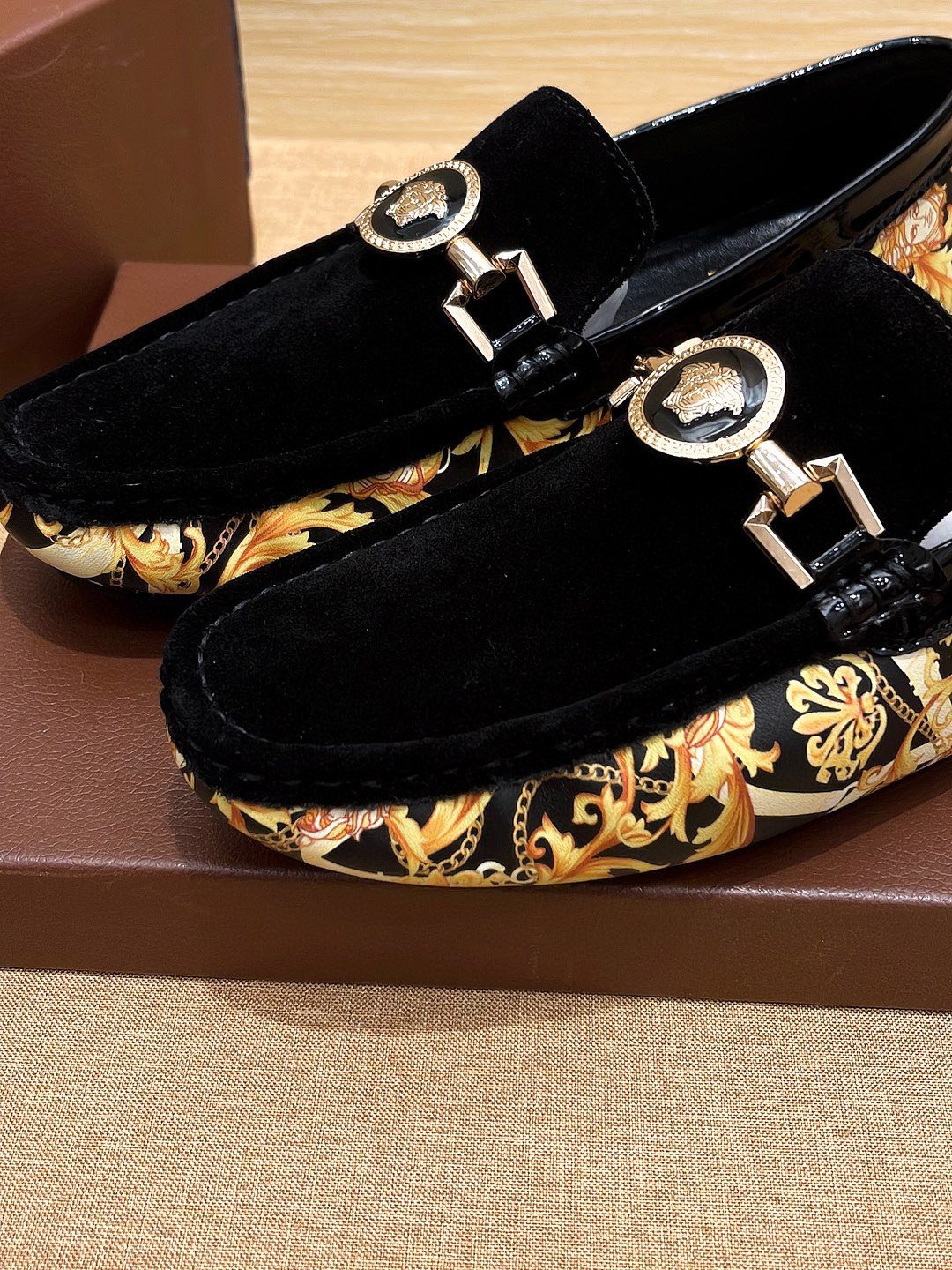 Versace Black and Gold Loafers — detail