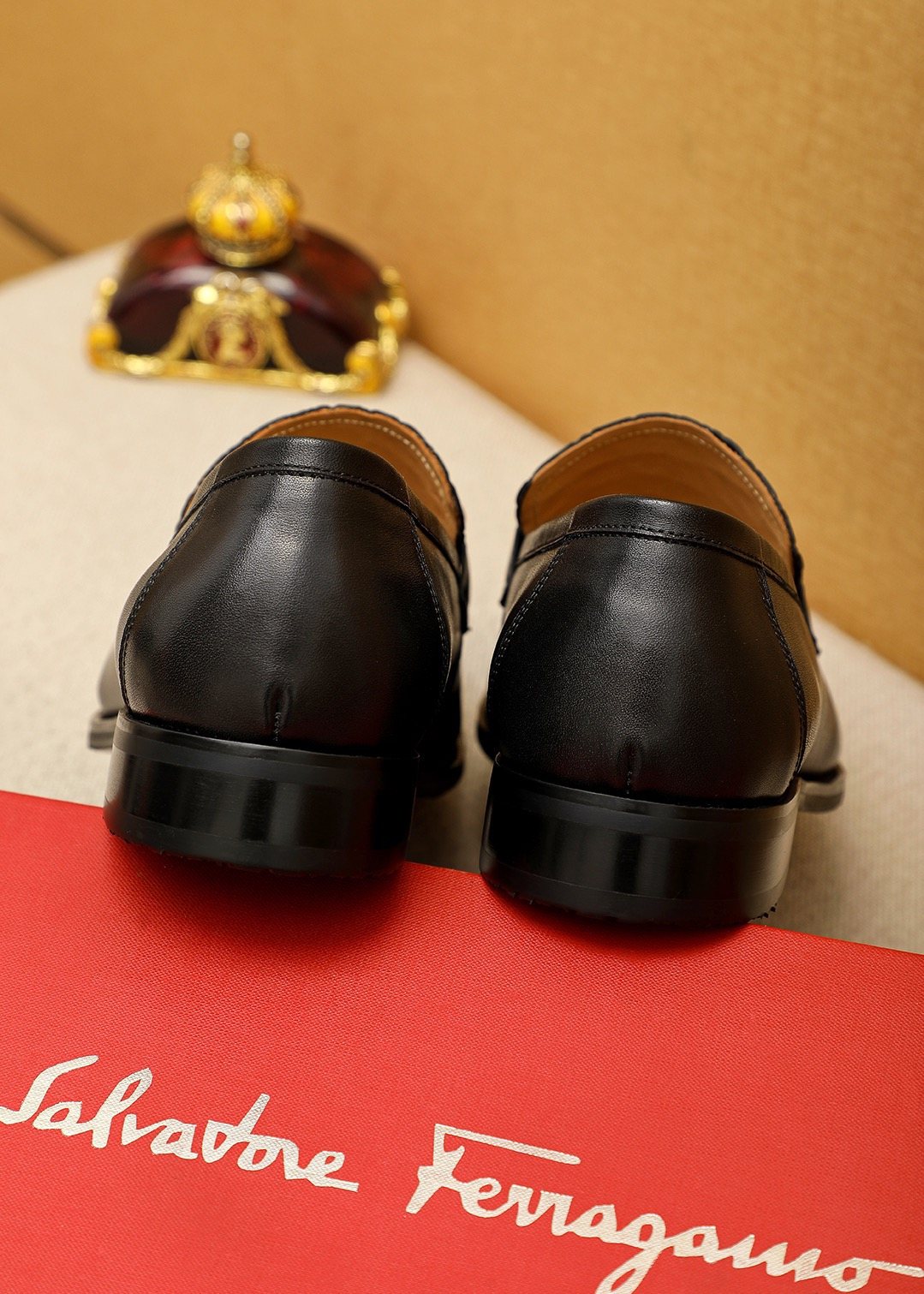 Ferragamo Black Embossed Leather Buckle Loafers — back