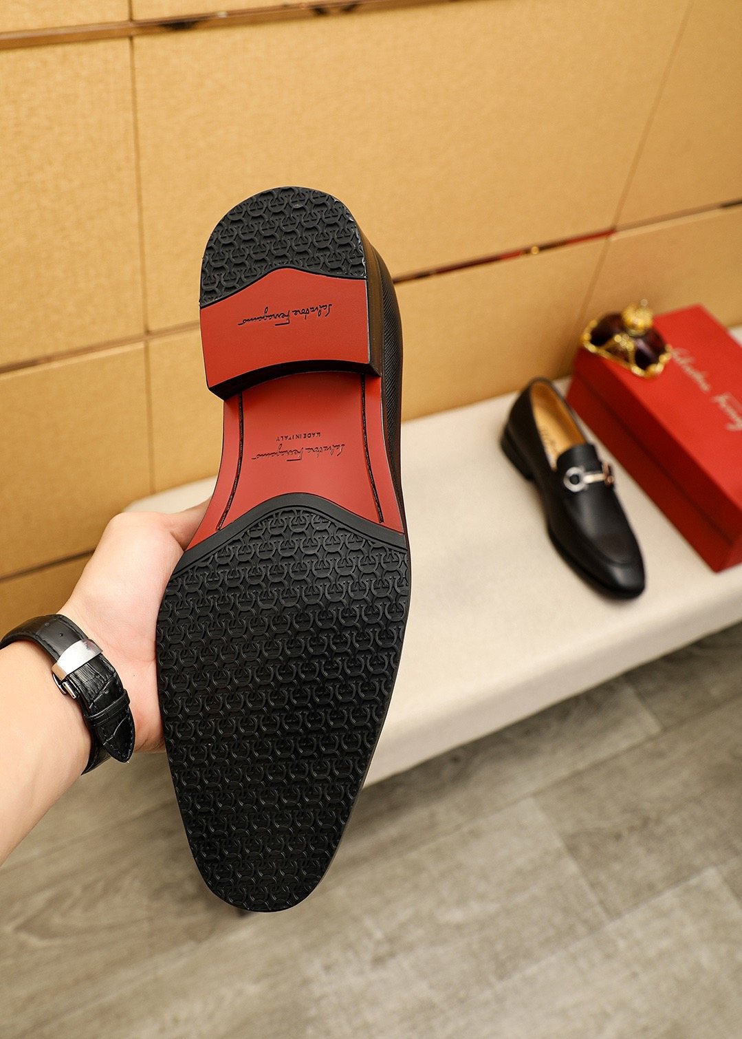 Ferragamo Black Buckle Leather Loafers — hero