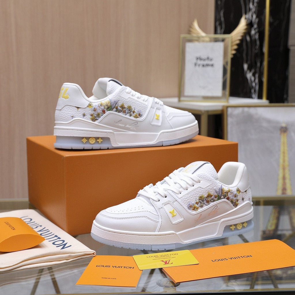 Louis Vuitton Embroidered White Low-Top Sneakers — side