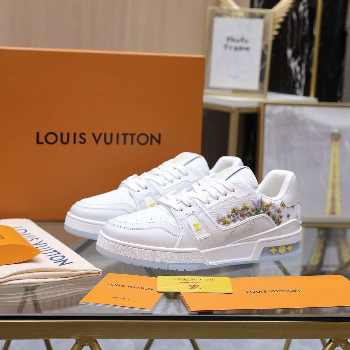Louis Vuitton Embroidered White Low-Top Sneakers — front