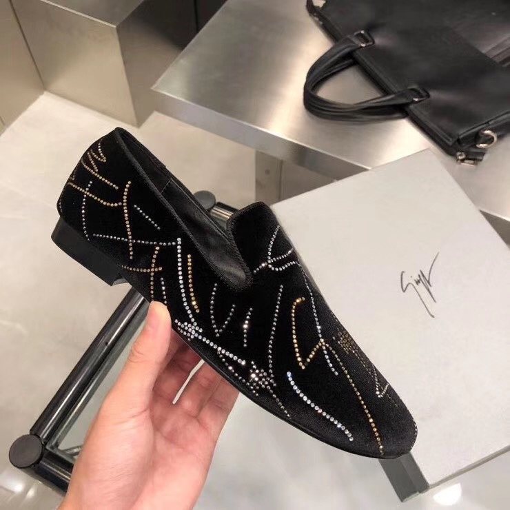 Giuseppe Zanotti Rhinestone Velvet Slip-On Shoes — model