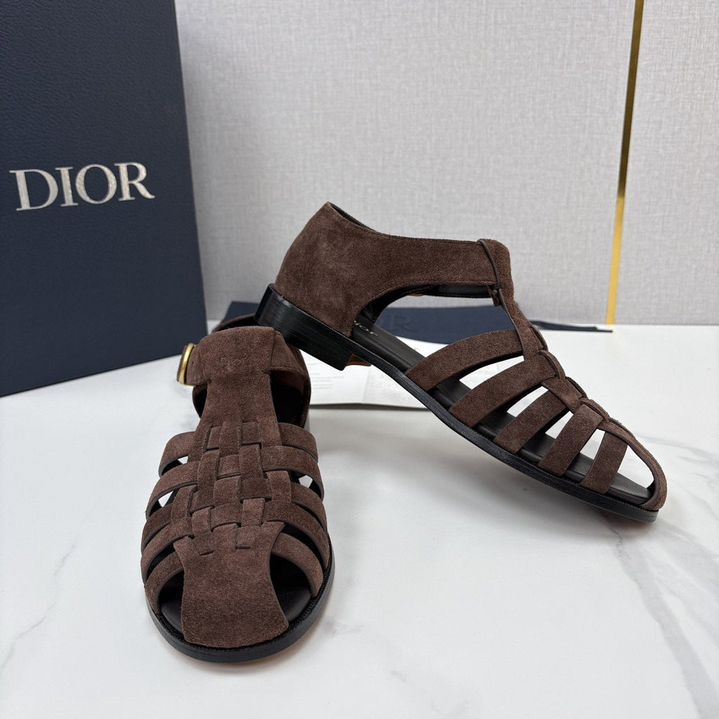 Dior Brown Woven Fisherman Sandals — side