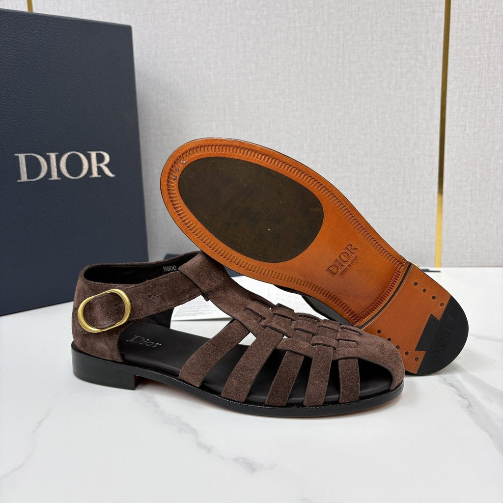 Dior Brown Woven Fisherman Sandals — back