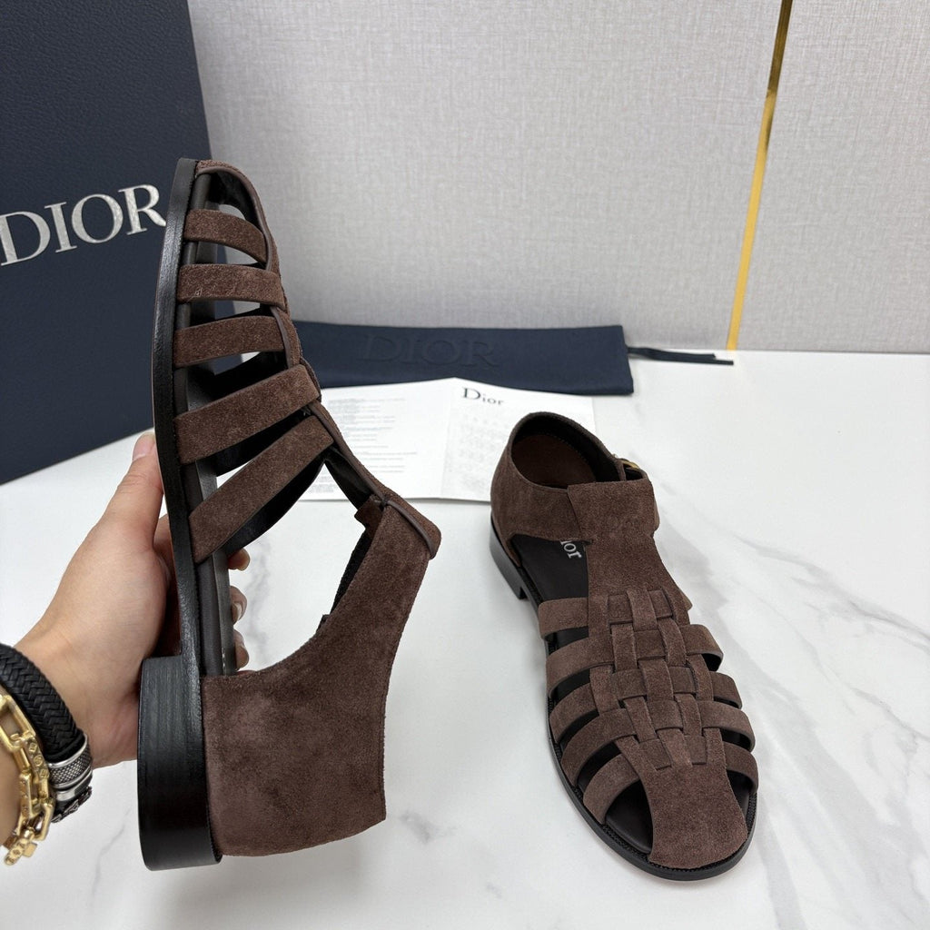 Dior Brown Woven Fisherman Sandals — side
