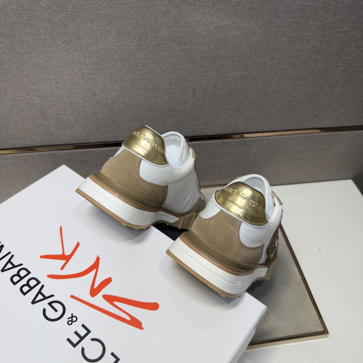 Dolce & Gabbana White Tan Monogram Sneakers — back