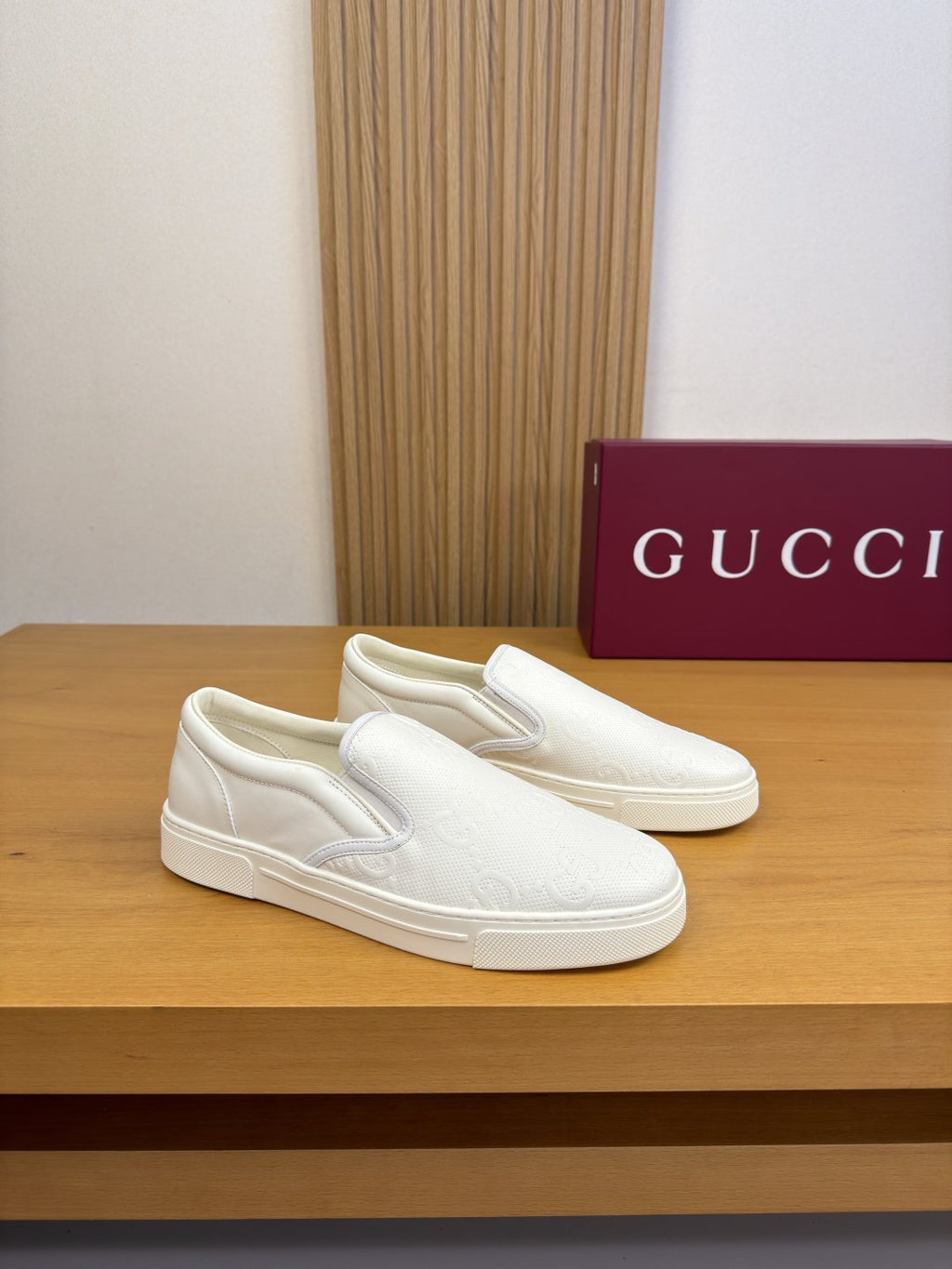 Ivory White Embossed Slip-On Sneakers — side
