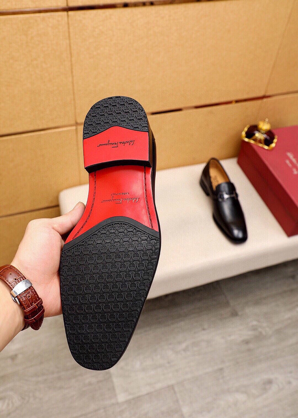 Ferragamo Black Metal-Hardware Loafers — front