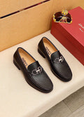 Ferragamo Black Textured Buckle Loafers — front