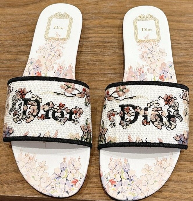 Dior Floral Embroidered Slide Sandals — hero