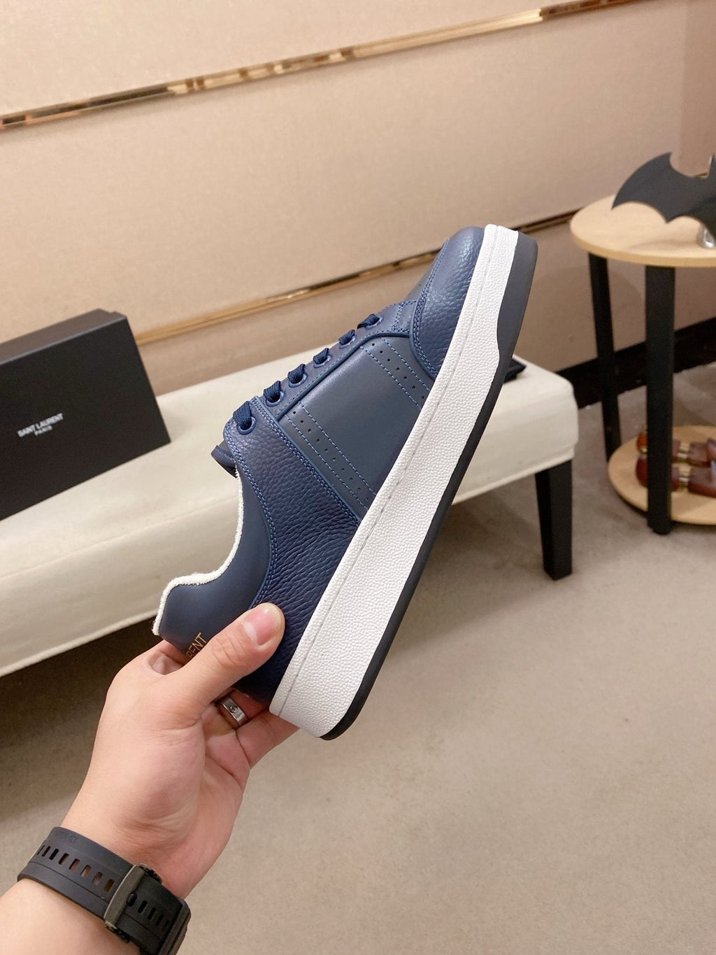 Saint Laurent SL 61 Navy Blue and White Sneakers — side