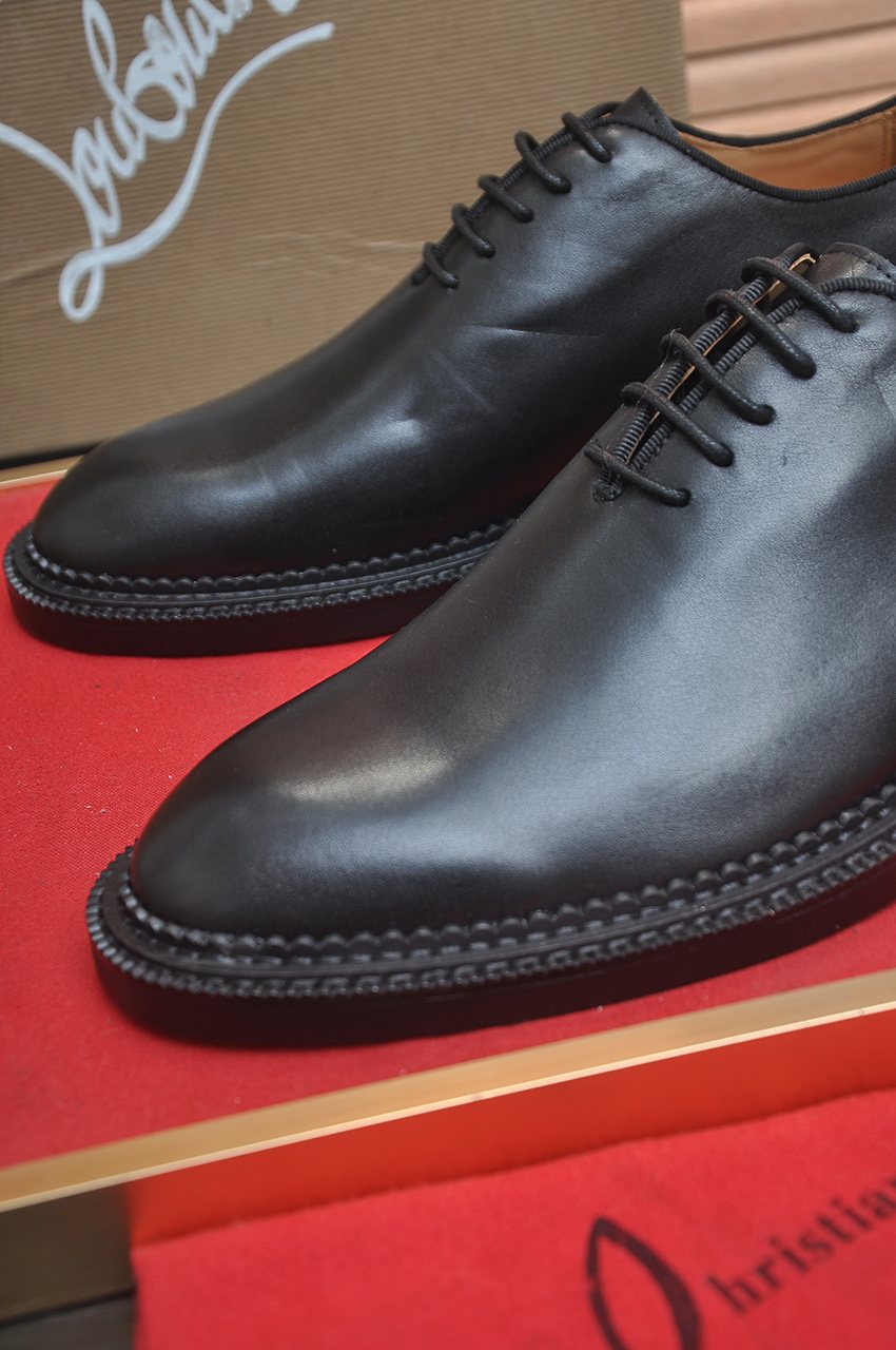 Christian Louboutin Black Red Sole Lace-Up Dress Shoes — detail