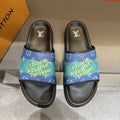 Louis Vuitton Blue & Green Printed Slide Sandals — hero