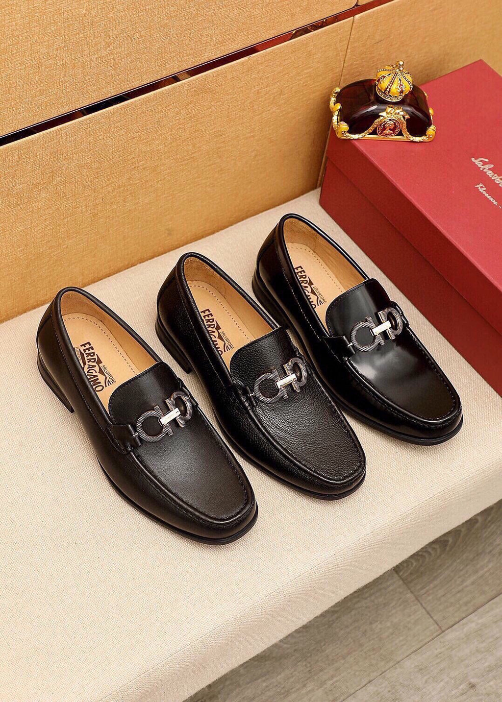 Ferragamo Black Buckle Loafers — hero