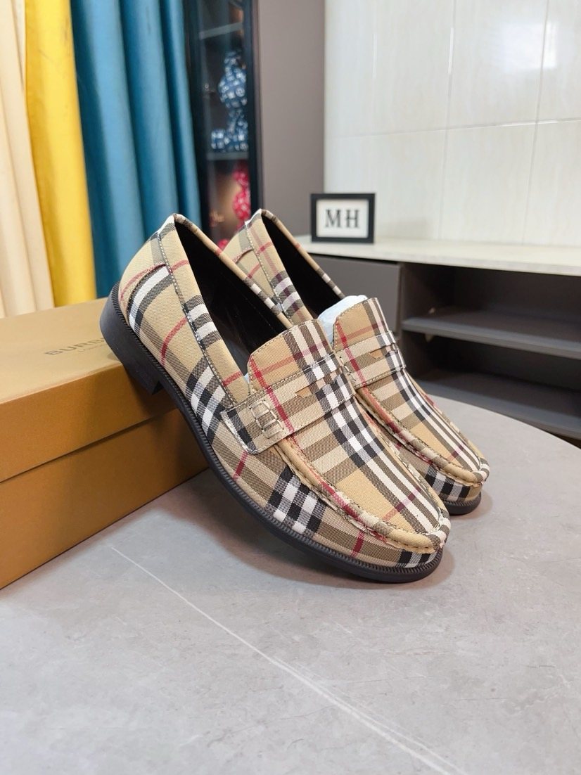 Burberry Beige Check Plaid Loafers — front
