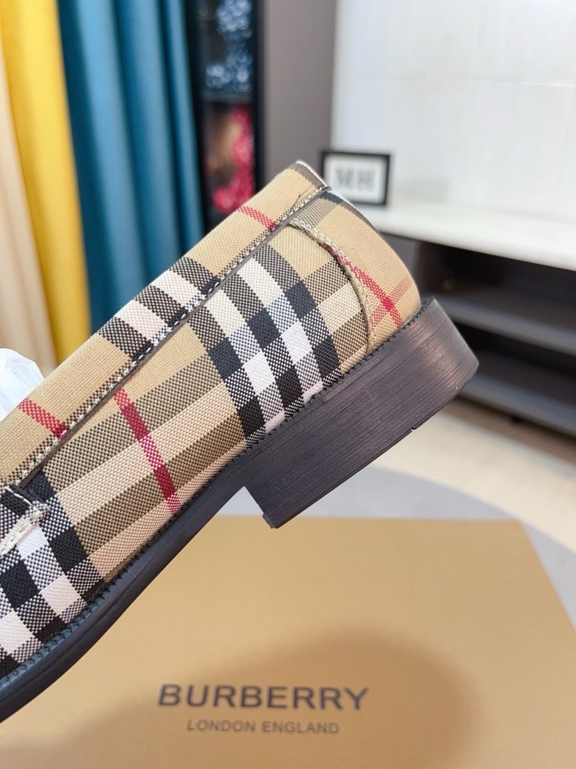 Burberry Beige Check Plaid Loafers — detail
