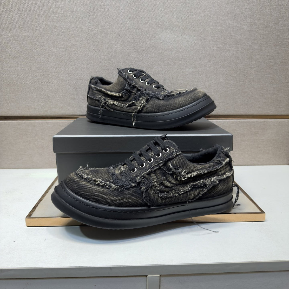 Black & Charcoal Distressed Low-Top Sneakers — side