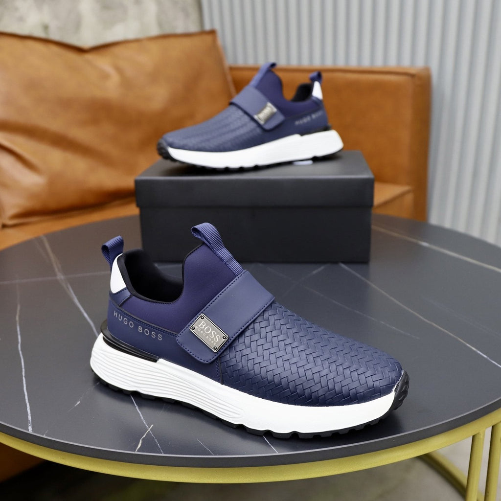 BOSS Navy Textured Slip-On Sneakers — side