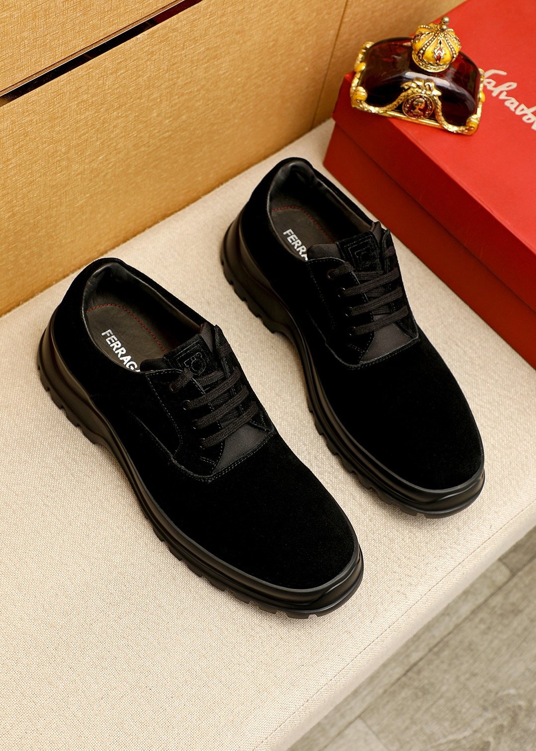 Ferragamo Black Lug Sole Lace-Up Shoes — front