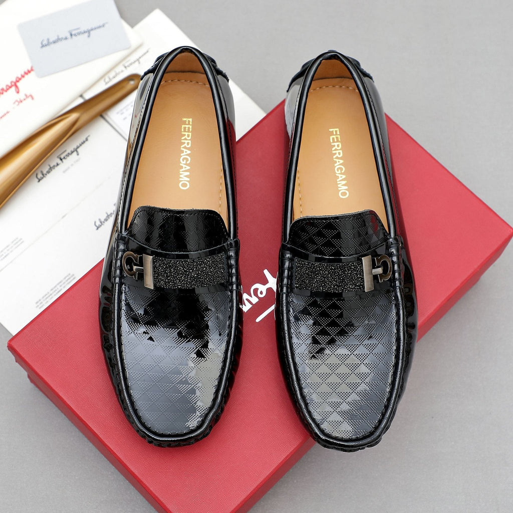 Ferragamo Black Embossed Slip-On Loafers — hero