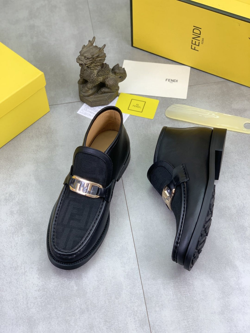 Fendi Black Gold-Tone Detail Ankle Boots — side