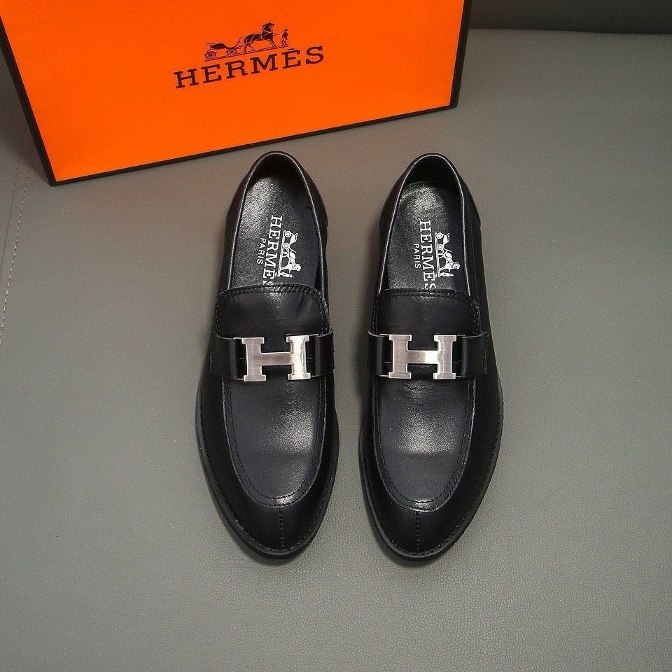 Hermès Black H-Buckle Loafers — front