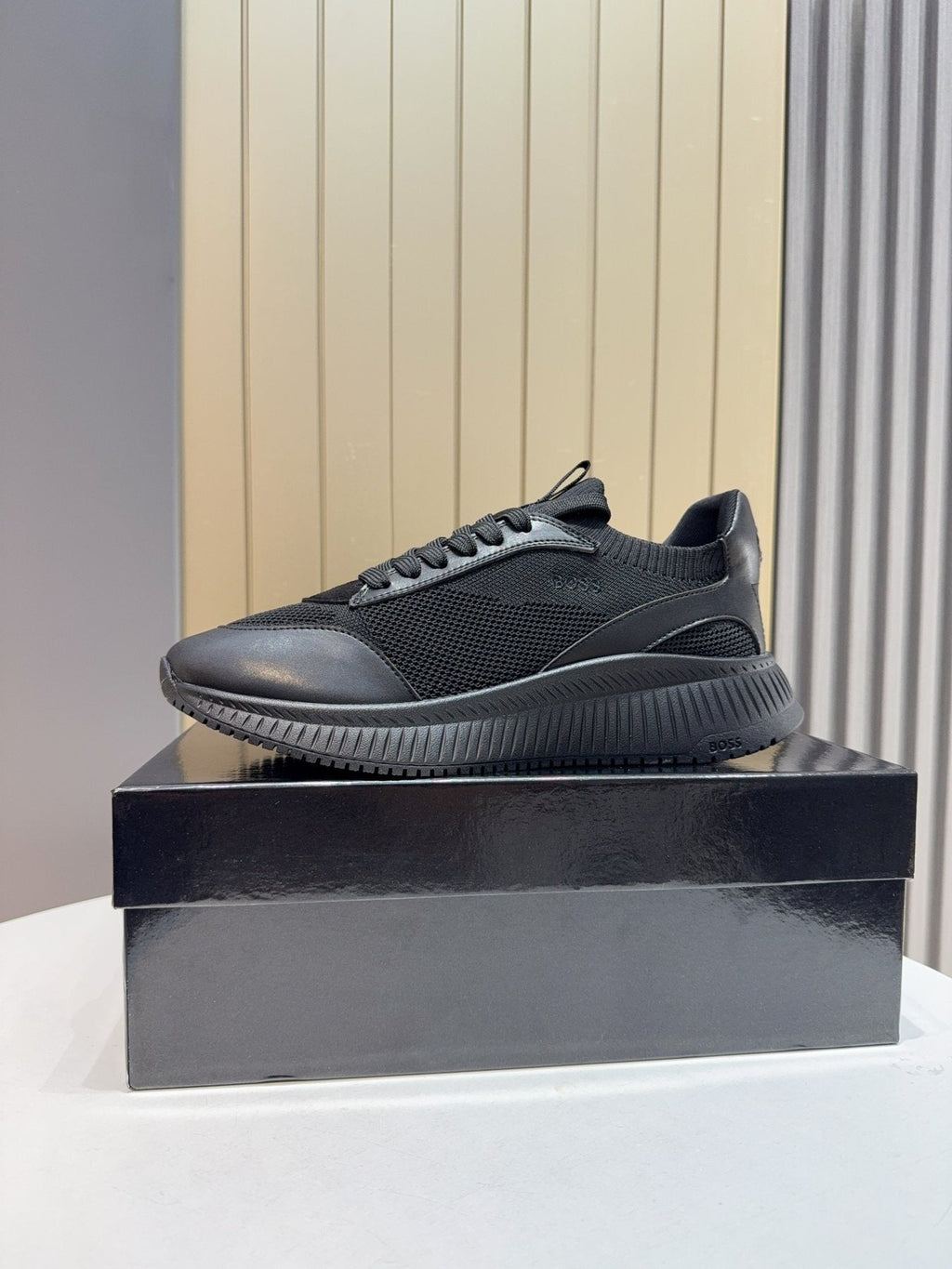 BOSS Black Mesh Running Shoes — side
