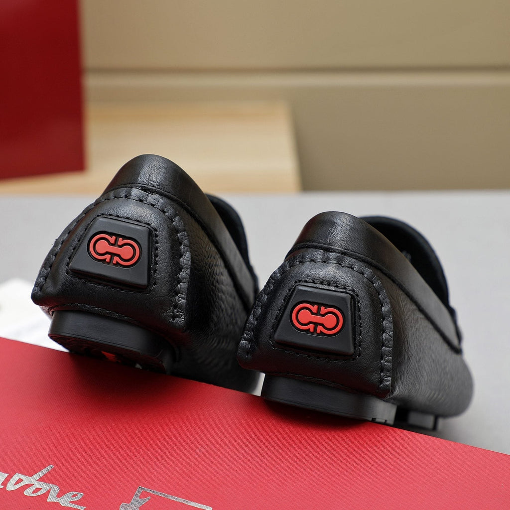 Ferragamo Black Textured Loafers — back