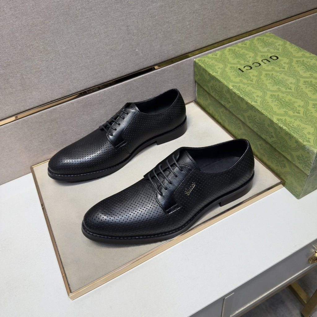 Gucci Black Perforated Lace-Up Shoes — front