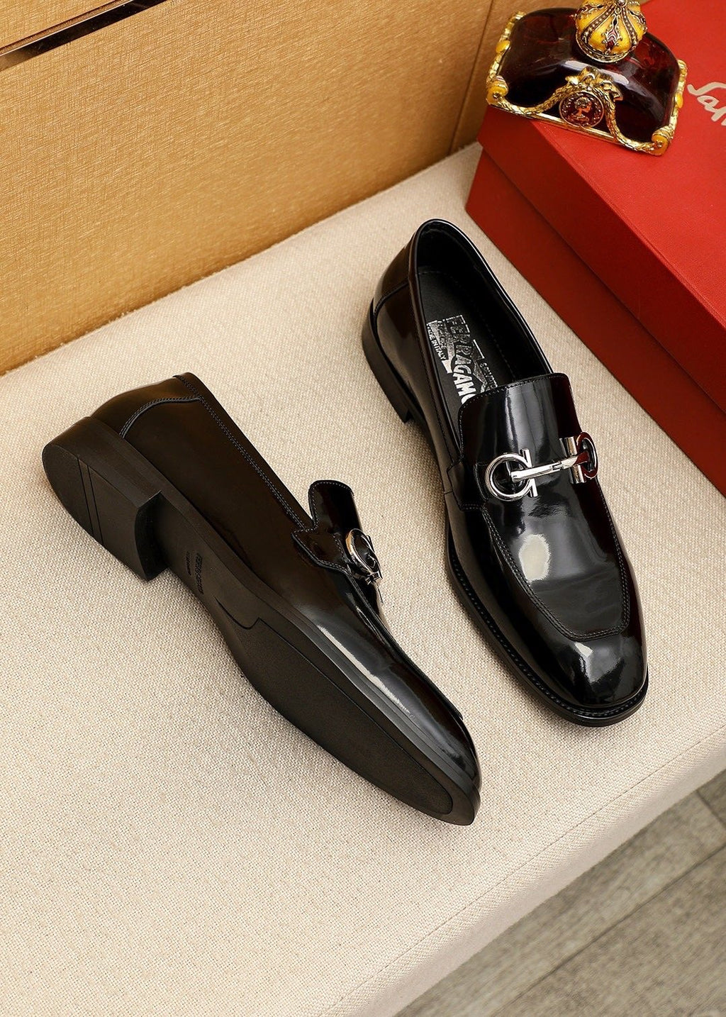 Ferragamo Black Horsebit-Style Loafers — front