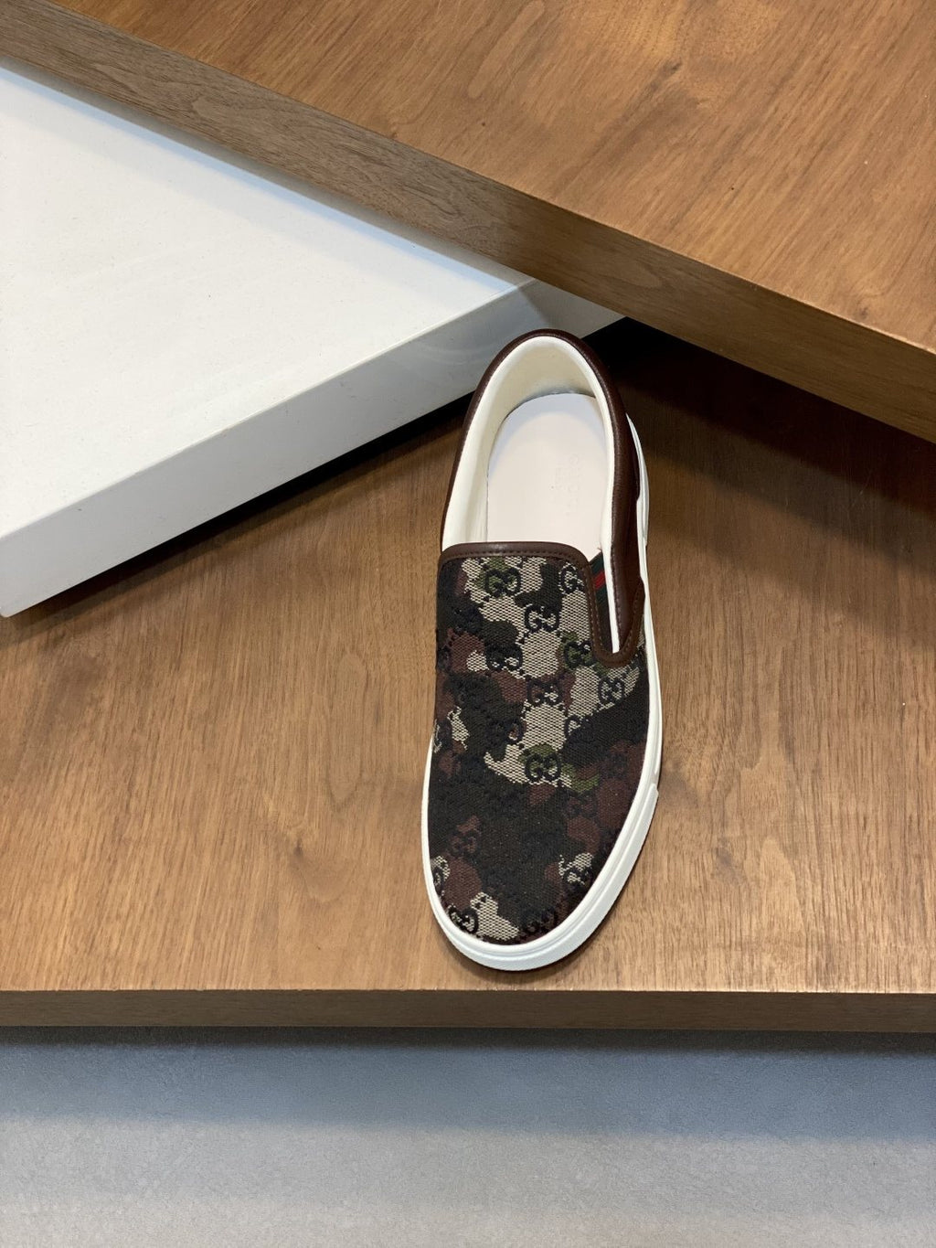 Gucci Brown Floral Slip-On Sneakers — side