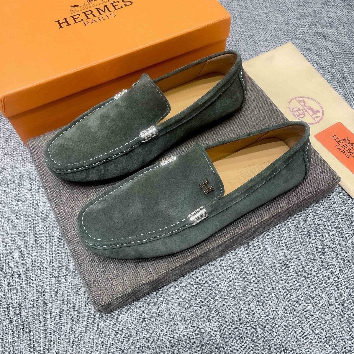 Hermès Dark Green Driving Loafers — front
