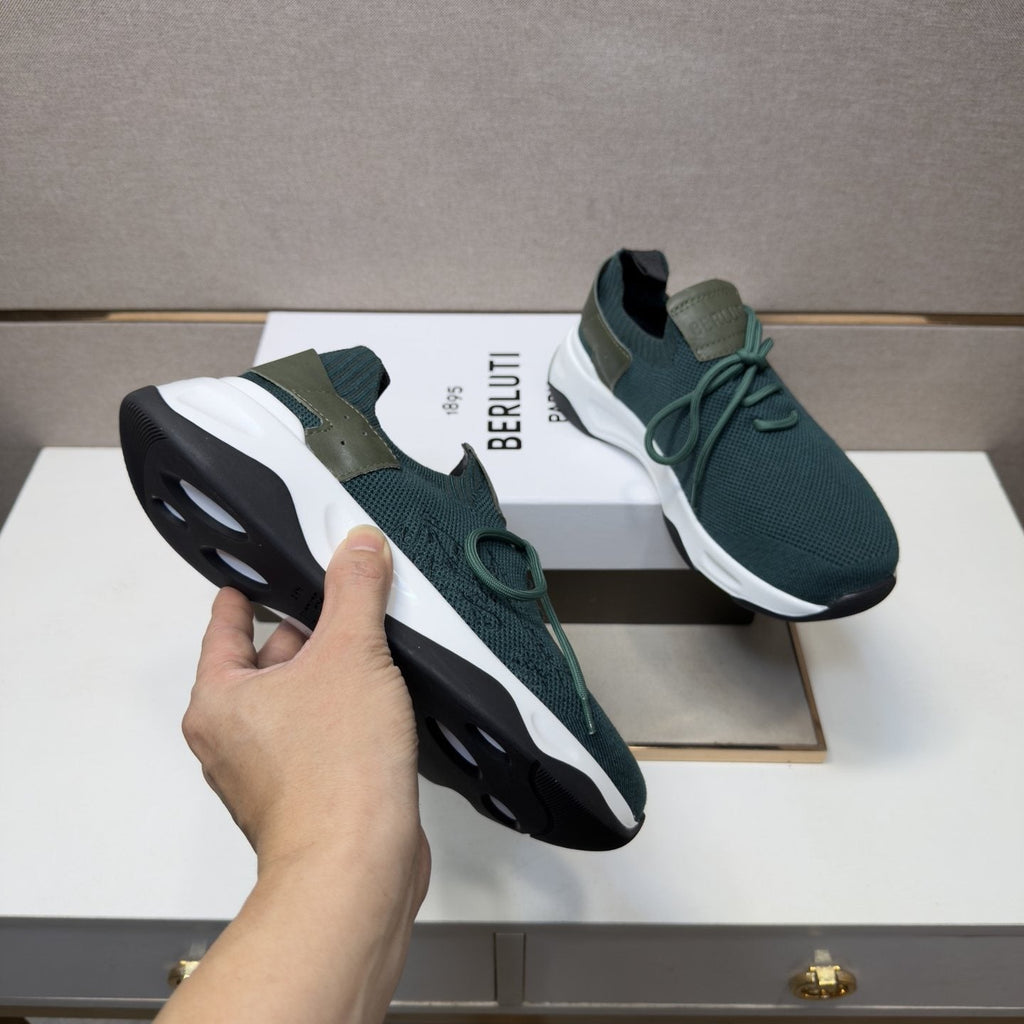 Berluti Dark Green Low-Top Sneakers — detail