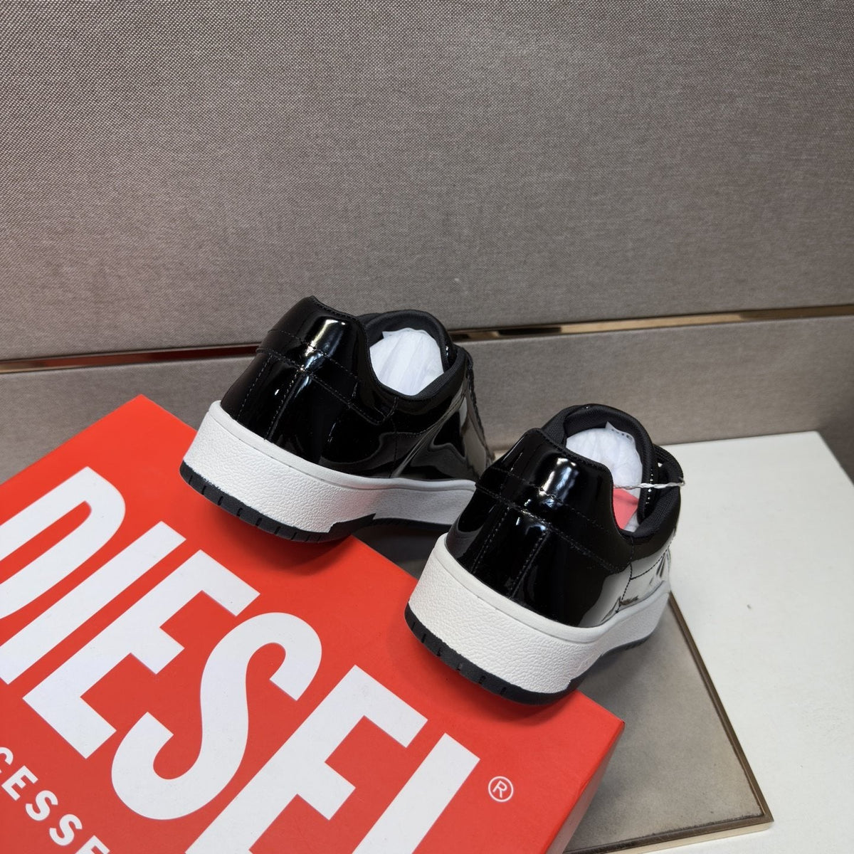 Diesel Glossy Black Low-Top Sneakers — back
