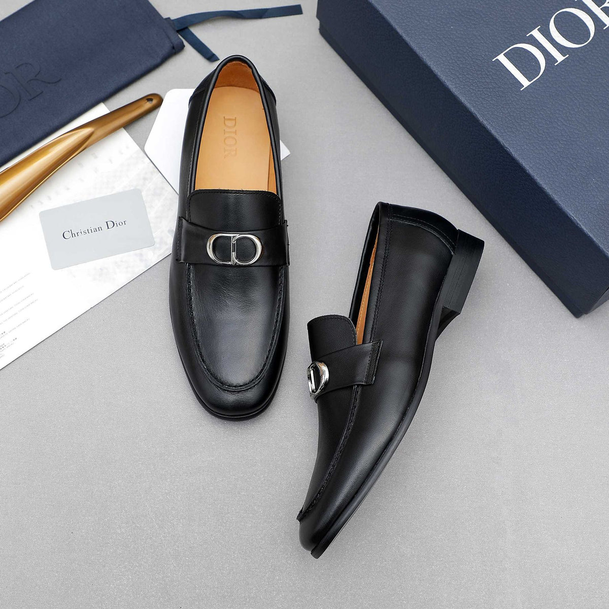 Dior Black Metal-Buckle Loafers — model