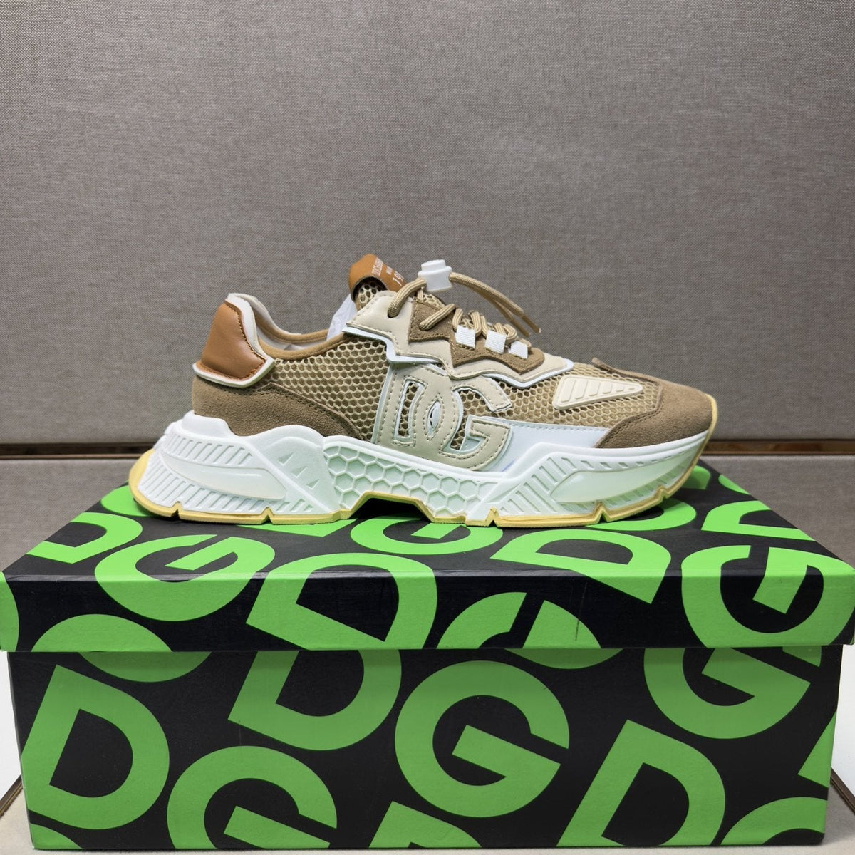 Dolce & Gabbana Taupe Mesh Panel Sneakers — side