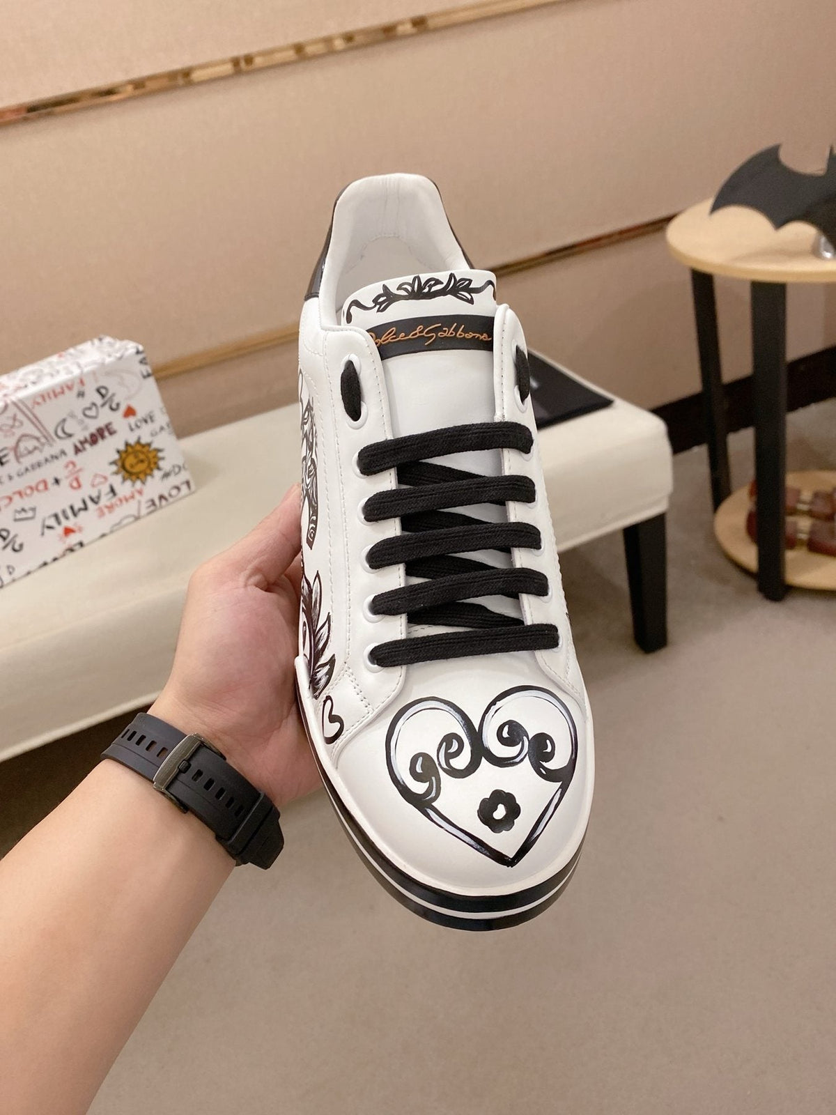 Dolce & Gabbana White Graphic Lace-Up Sneakers — front