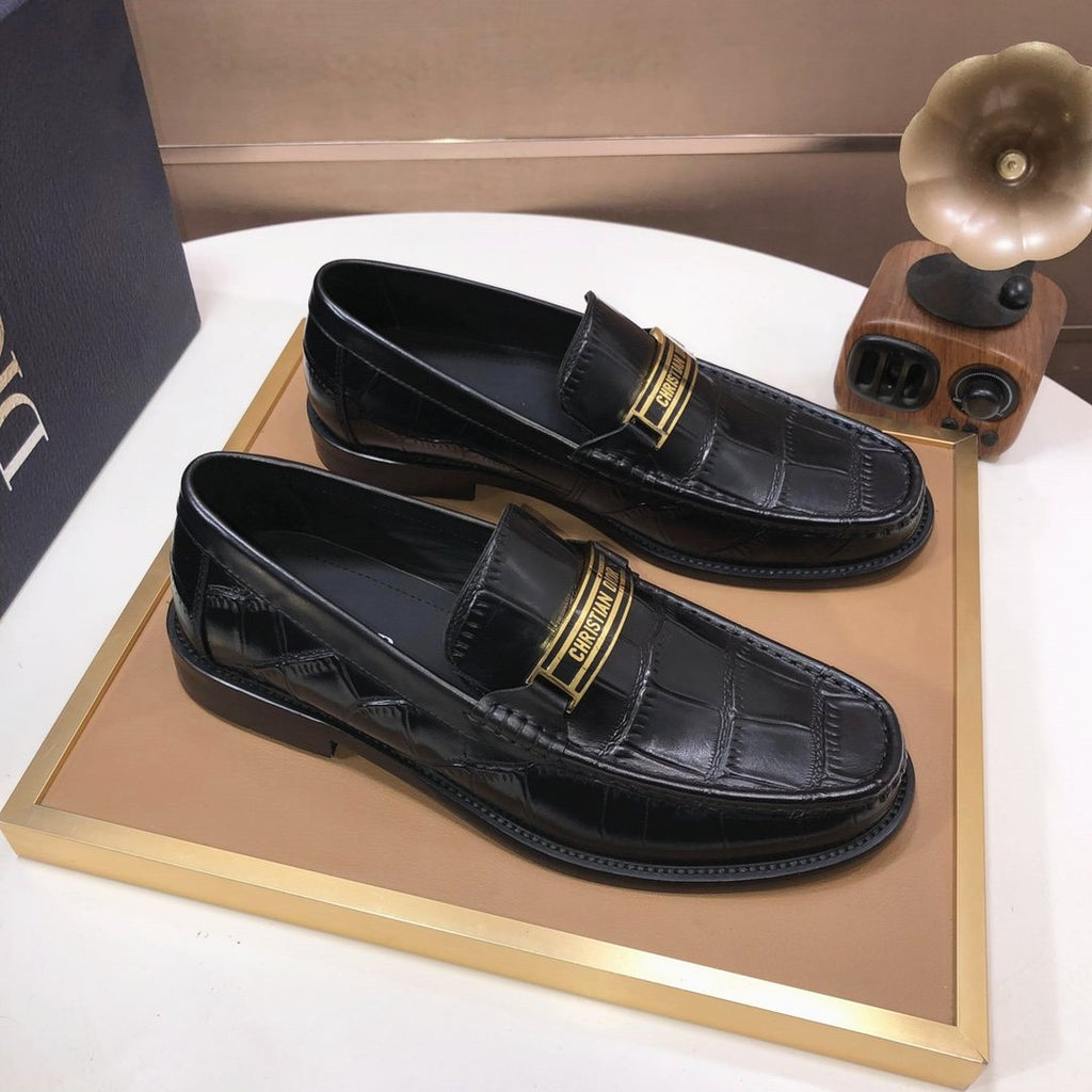 Dior Black Embossed Loafers — side