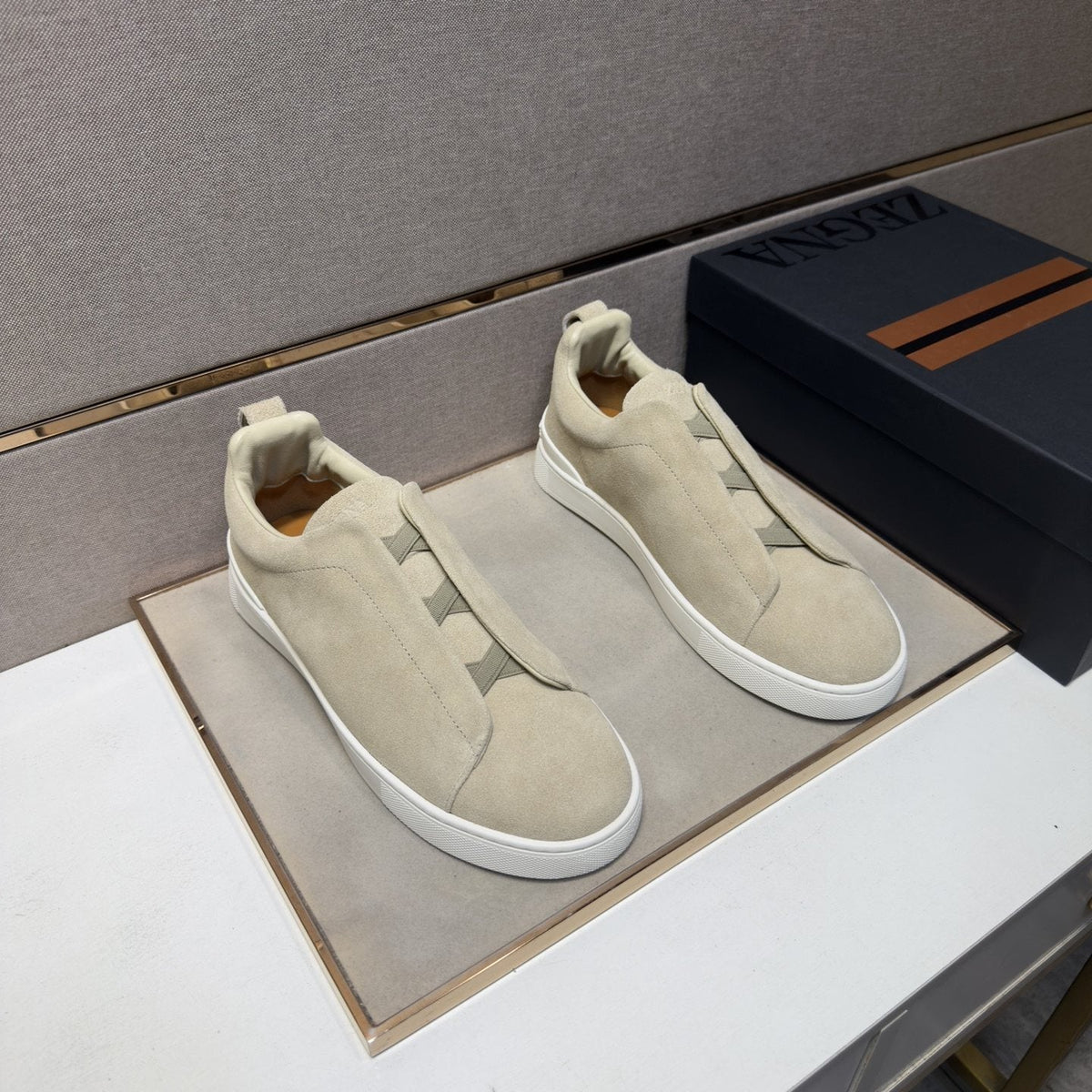 Zegna Black Textured Slip-On Sneakers — front