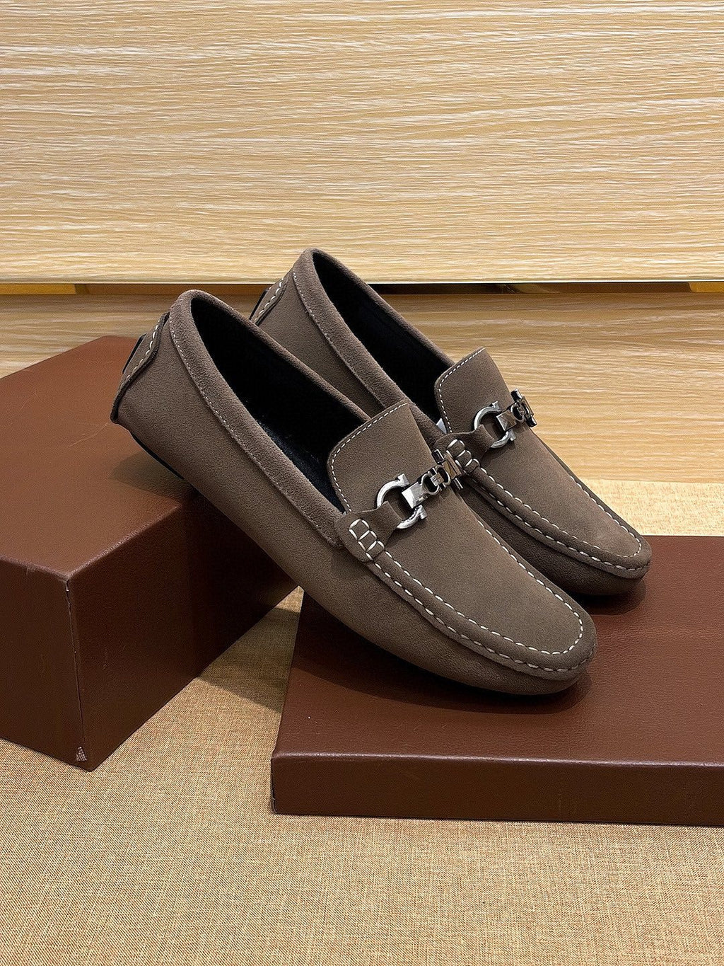 Ferragamo Taupe Bit Loafers — side