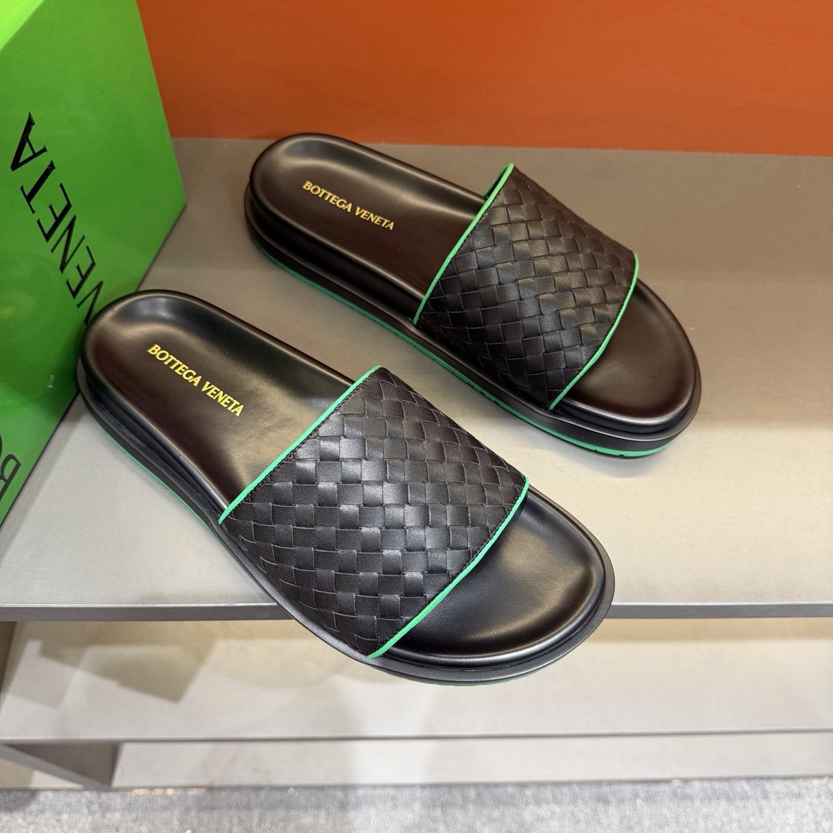 Bottega Veneta Woven Strap Slide Sandals — front