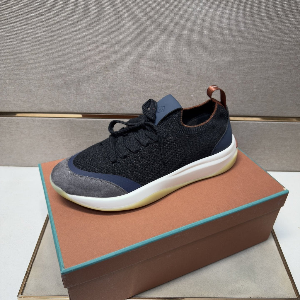 Loro Piana Men’s Mixed-Material Low-Top Sneakers — front