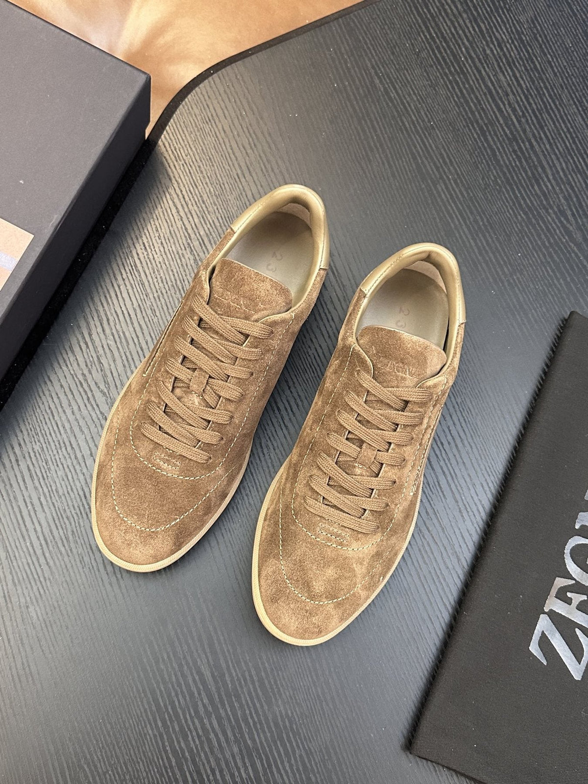 Zegna Suede Lace-Up Sneakers — front