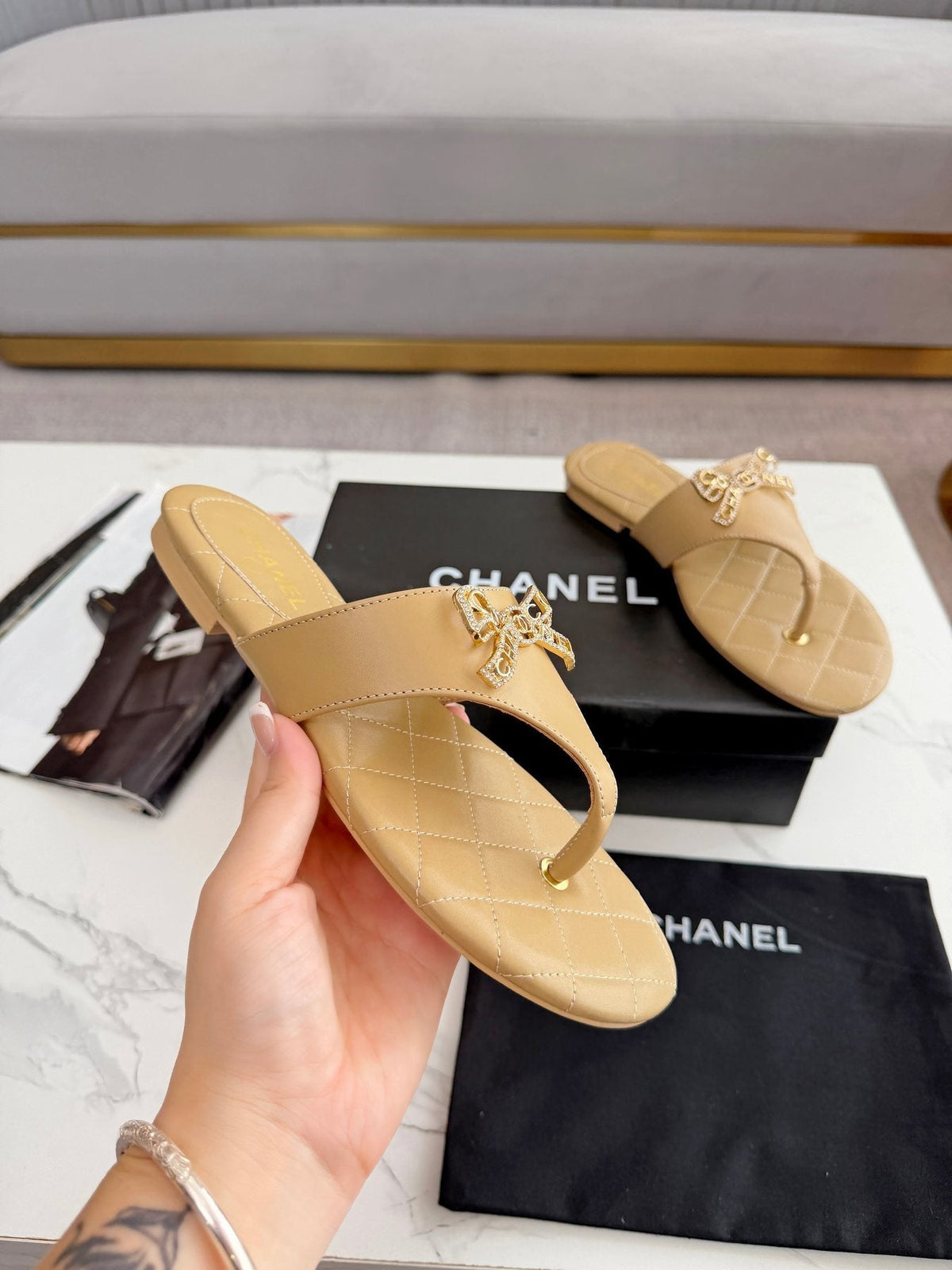 Quilted Bow Sandals — side