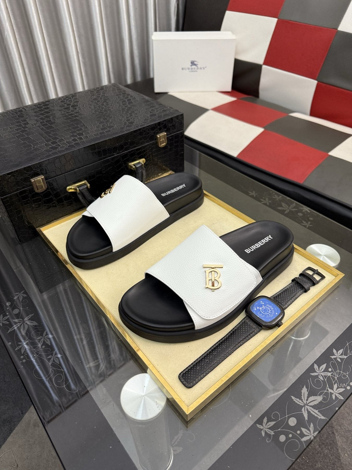Burberry Monogram Slide Sandals — front