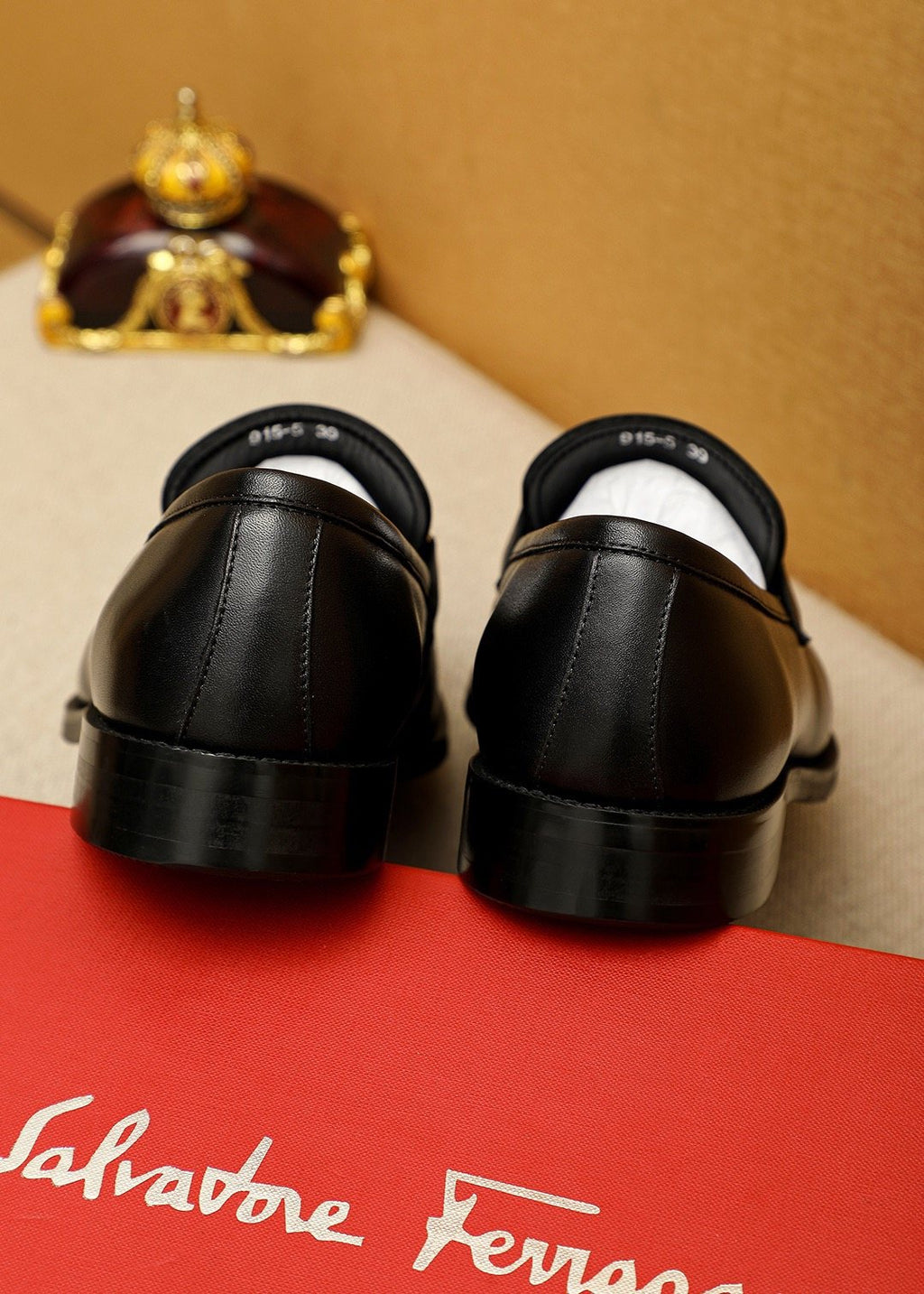Ferragamo Black Metal Buckle Loafers — back