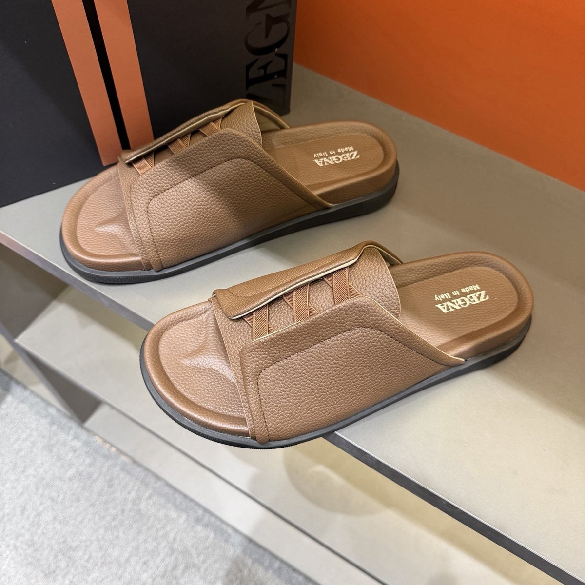 Zegna Lattice Strap Slide Sandals — front