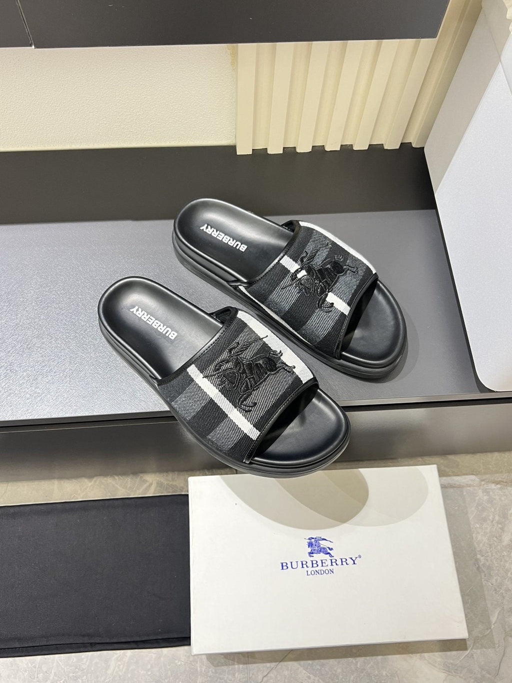 Burberry Plaid Slide Sandals — side