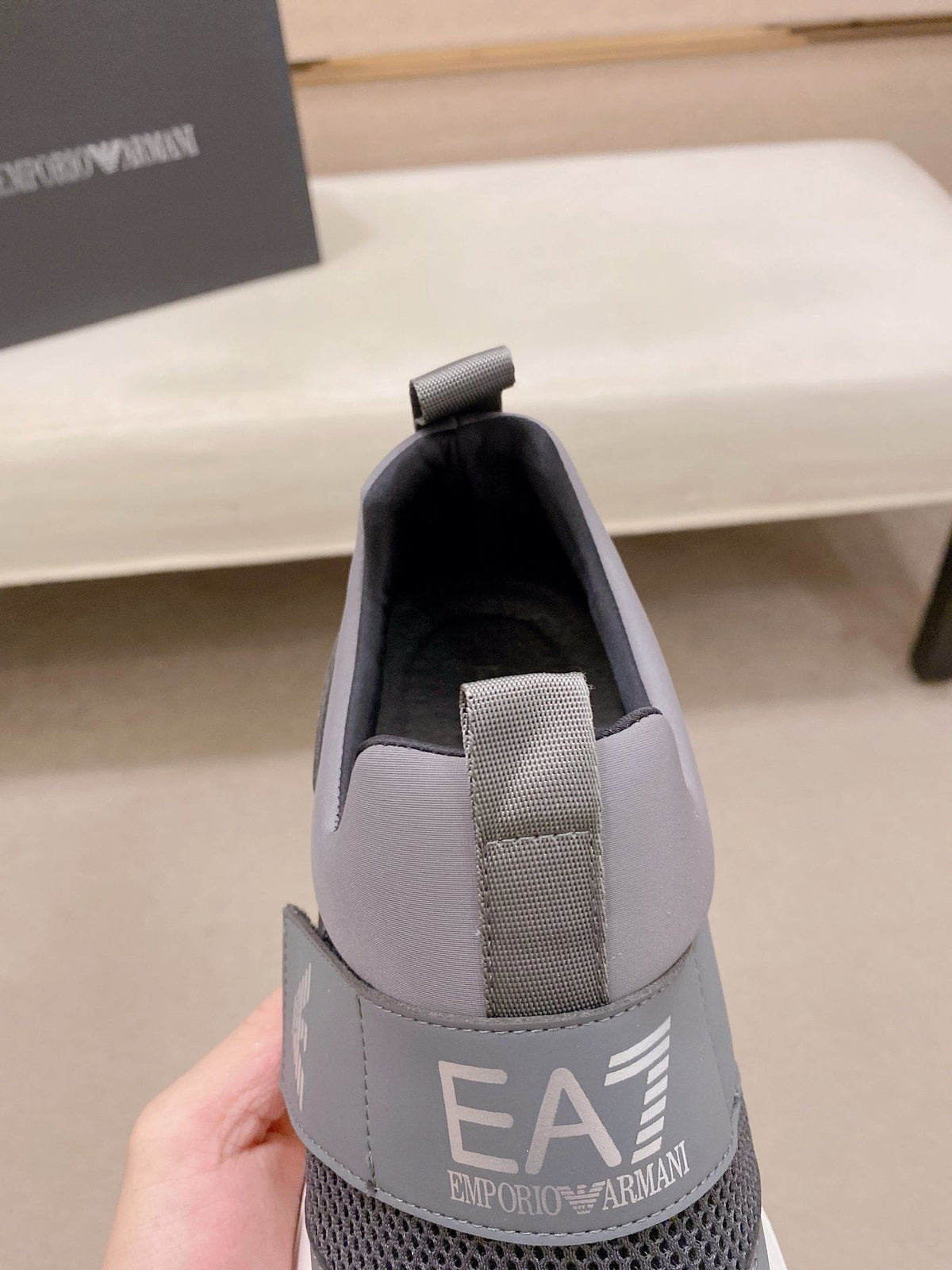 Emporio Armani Branded Strap Slip-On Sneakers — model